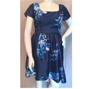 eShakti Navy Floral Print Fit&Flare Dress 14